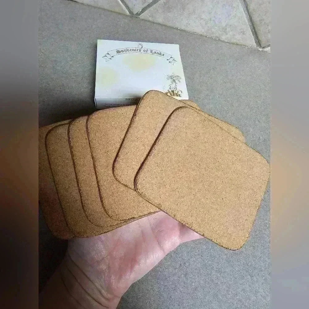 Souvenirs of Sri Lanka Vintage Cork Coasters (6)